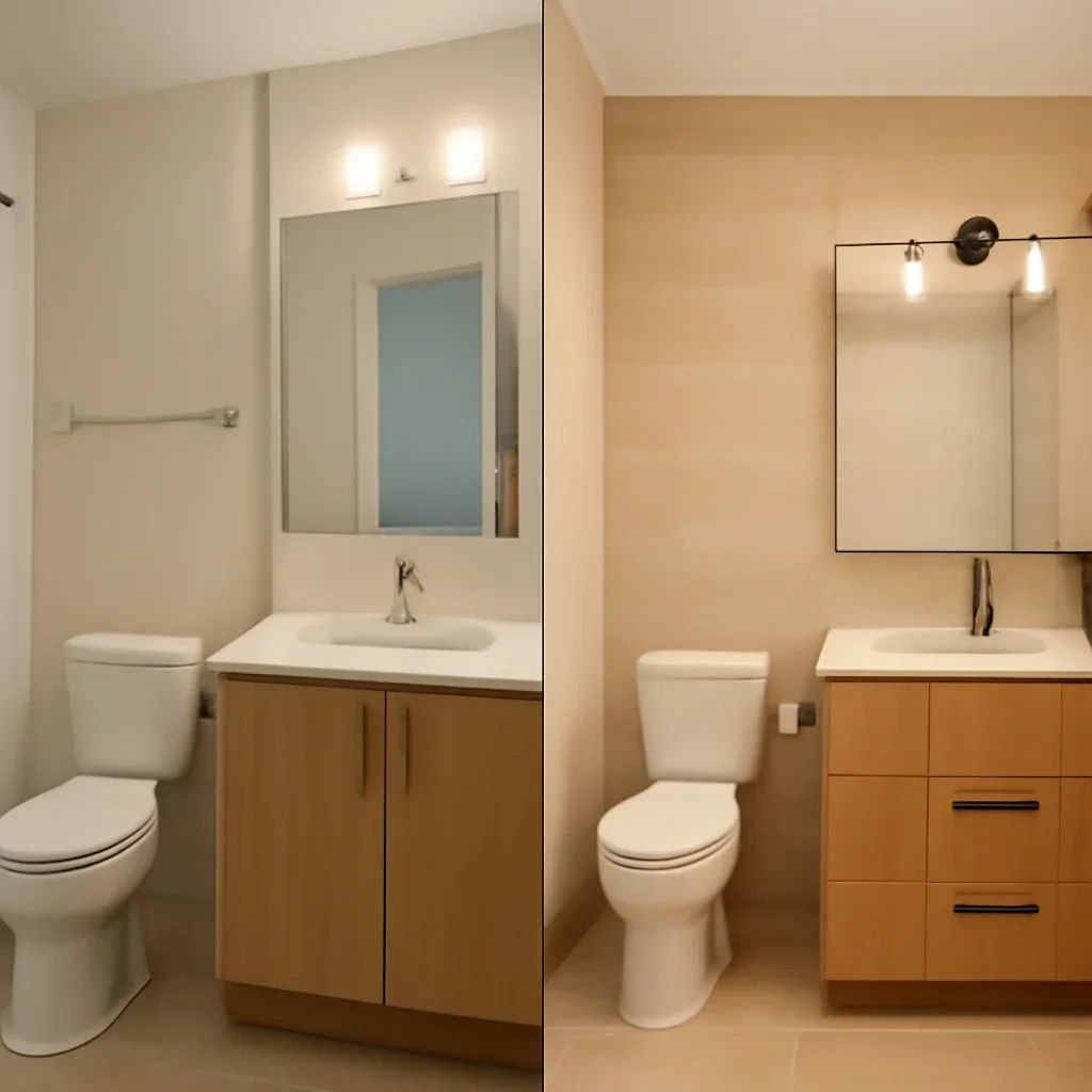 Finished interior for bathroom before and after call to action