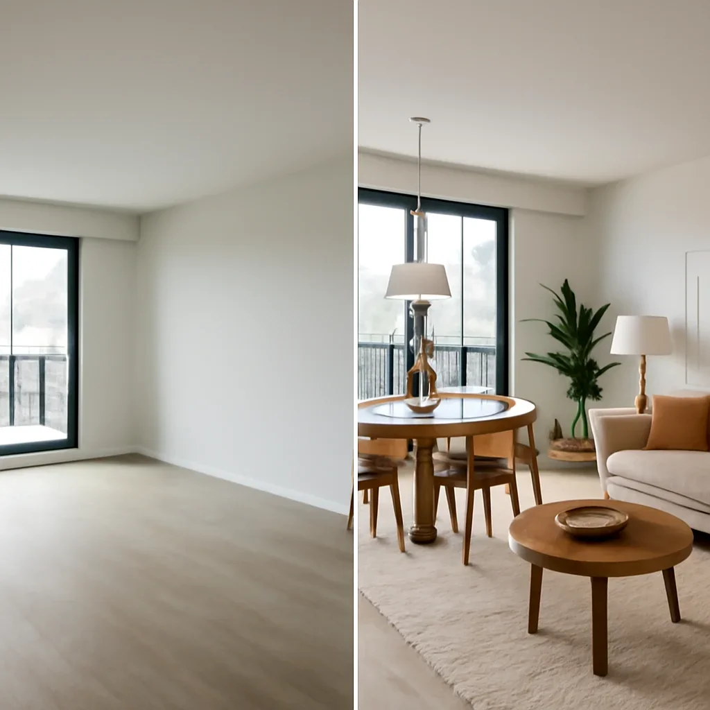 Finished interior for condo before and after call to action