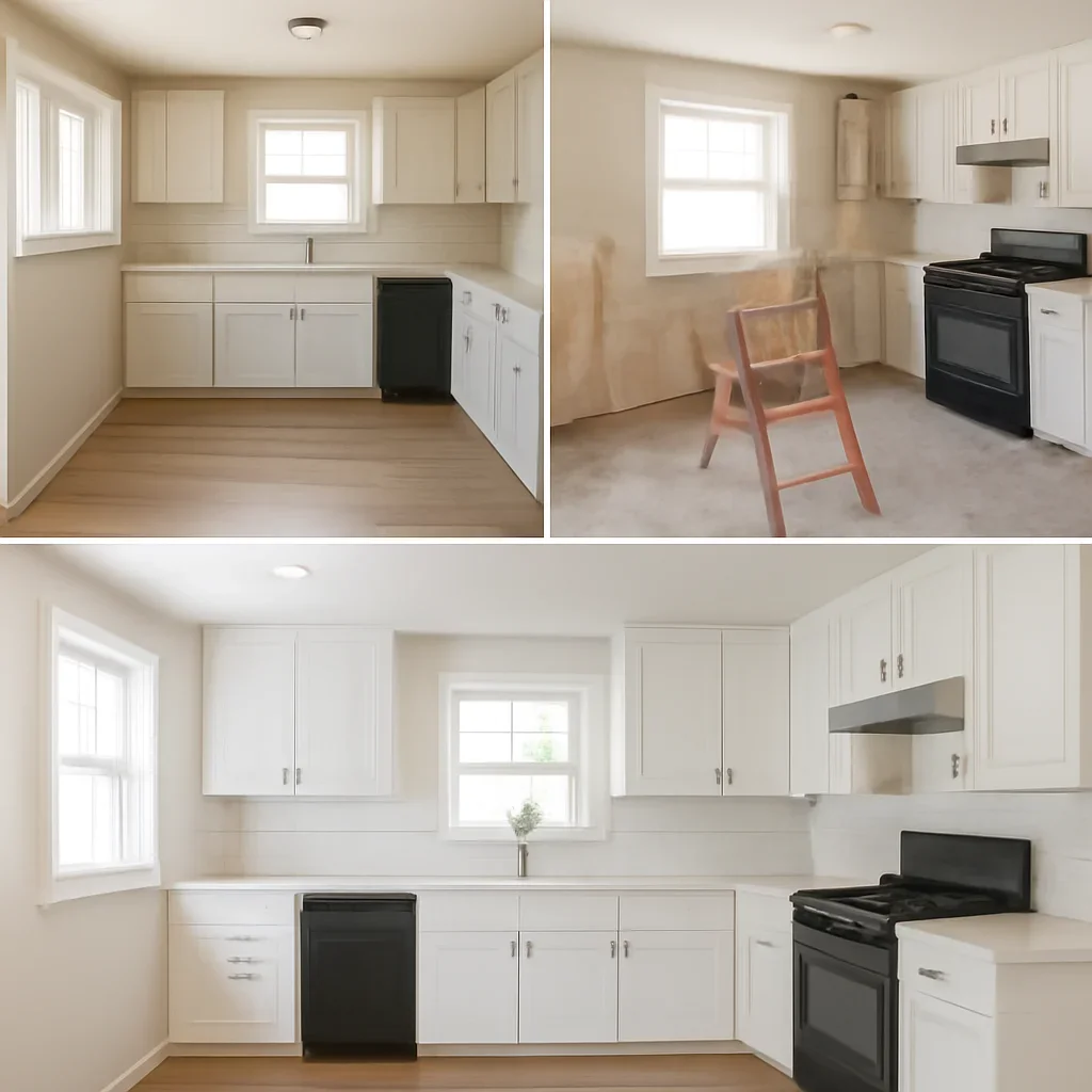 Supporting case study image for kitchen before, during, and after