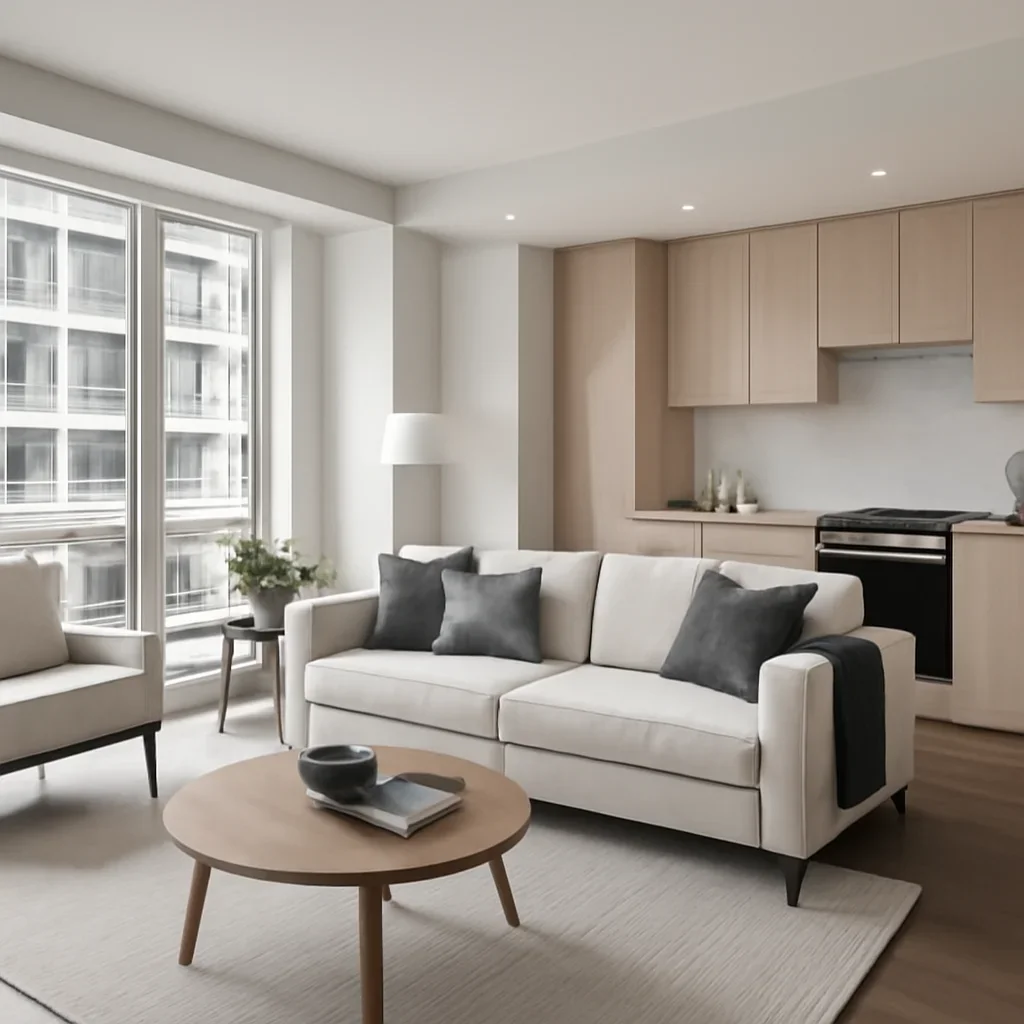 Finished interior showing condo renovation design results