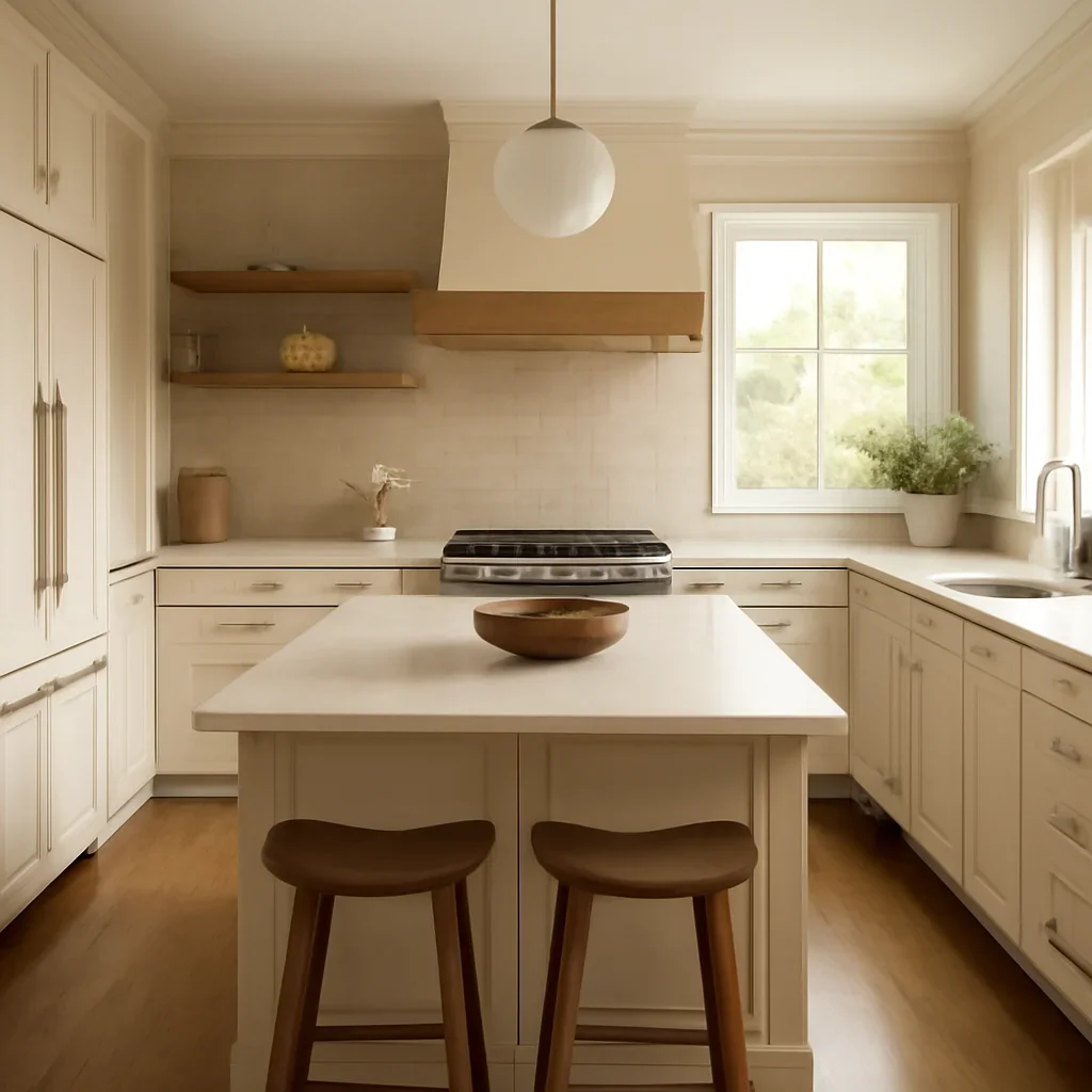 Gallery-style interior view for kitchen design portfolio