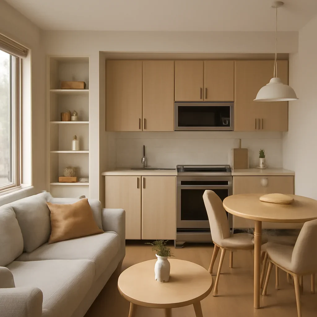 Finished interior showing small space design results